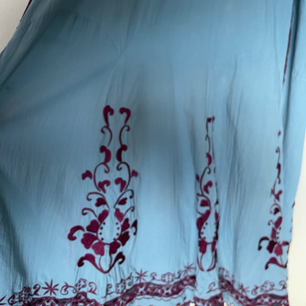 Free People Light Blue Maxi Dress with Burgundy Embroidery - Picture 5 of 17